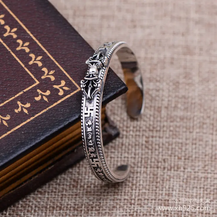 

Black silver jewelry wholesale 925 sterling silver jewelry hand six words and Vajra Bracelet openings 051663w