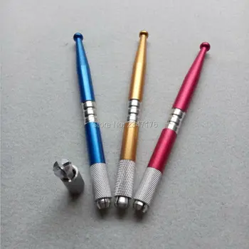 

Hot sale 50pcs/Gold color manual eyebrow tattoo permanent makeup microblading pen with free10pcs needle blade DHL free shipping