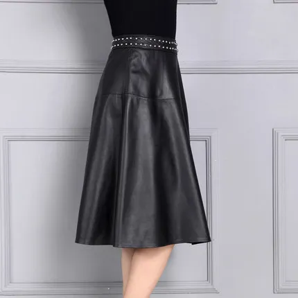 Женская юбка из натуральной овчины с заклепками K114|genuine leather skirt|leather skirtskirt skirt |
