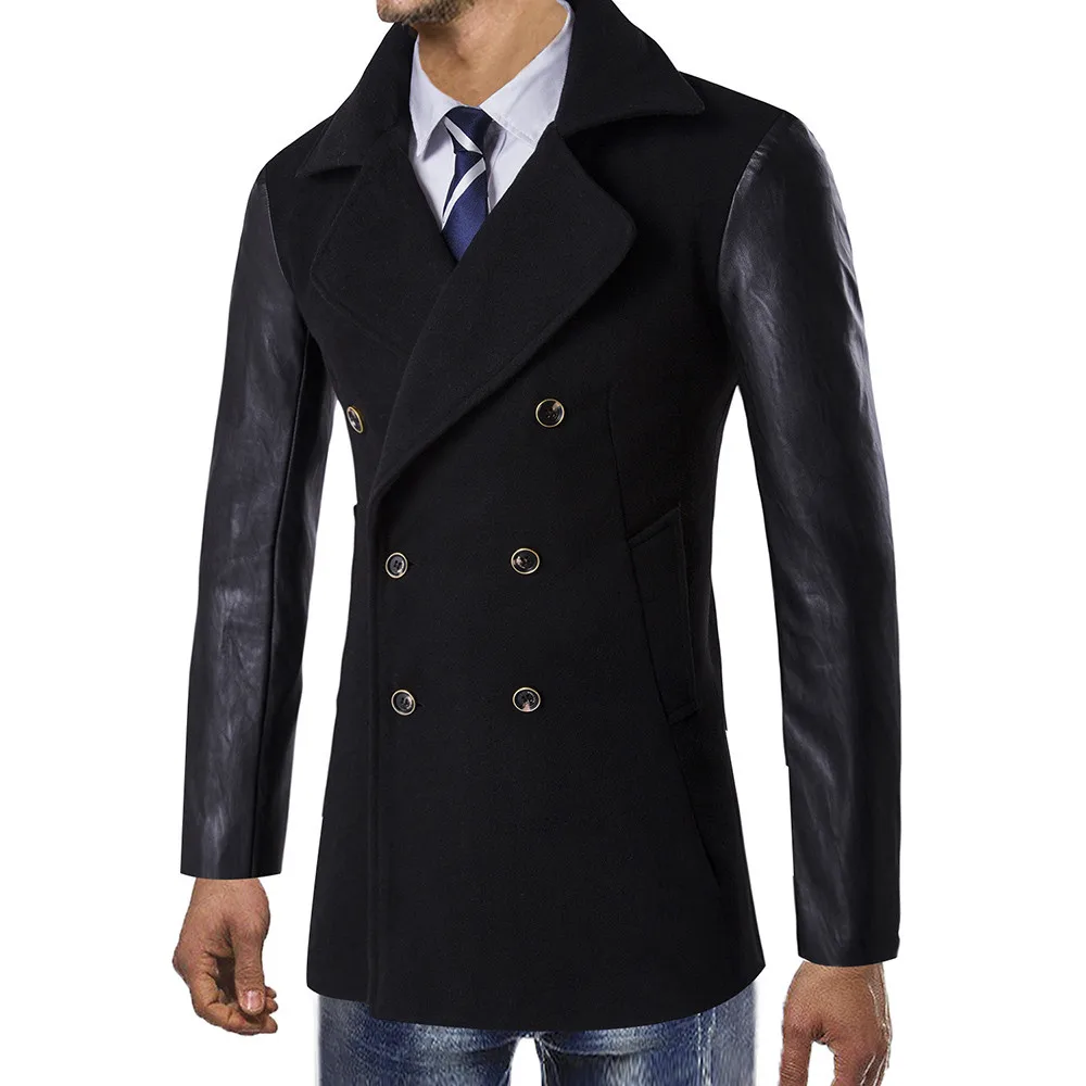 

Men Jacket Warm Winter Trench Long Outwear Button Smart Overcoat Warm Winter Wool Coat Men Wool Chaqueton Hombre Mantel Herren 5