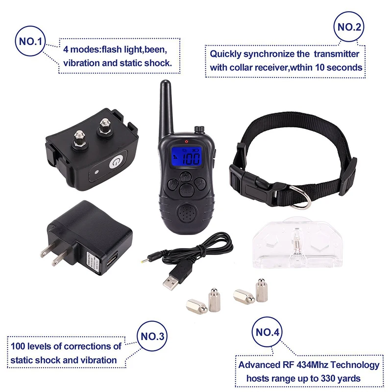 300M Remote Electronic Dog Training Collars With LCD Blue Screen Display Rechargeable 100 Levels Pet Electronic Dog Collars2