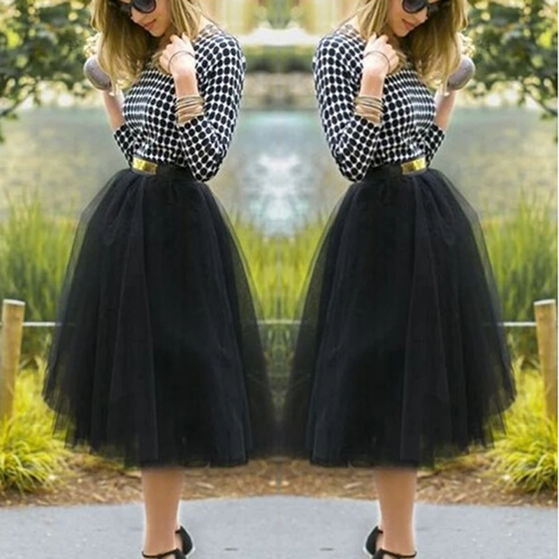 Women New High Waist Pleated Skirt White Mesh Slim Ball Gown Skirts