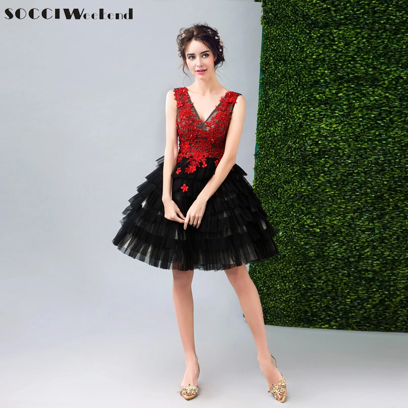 formal short gothic short red and black dress,homecoming dresses short gothic short red and black dress,