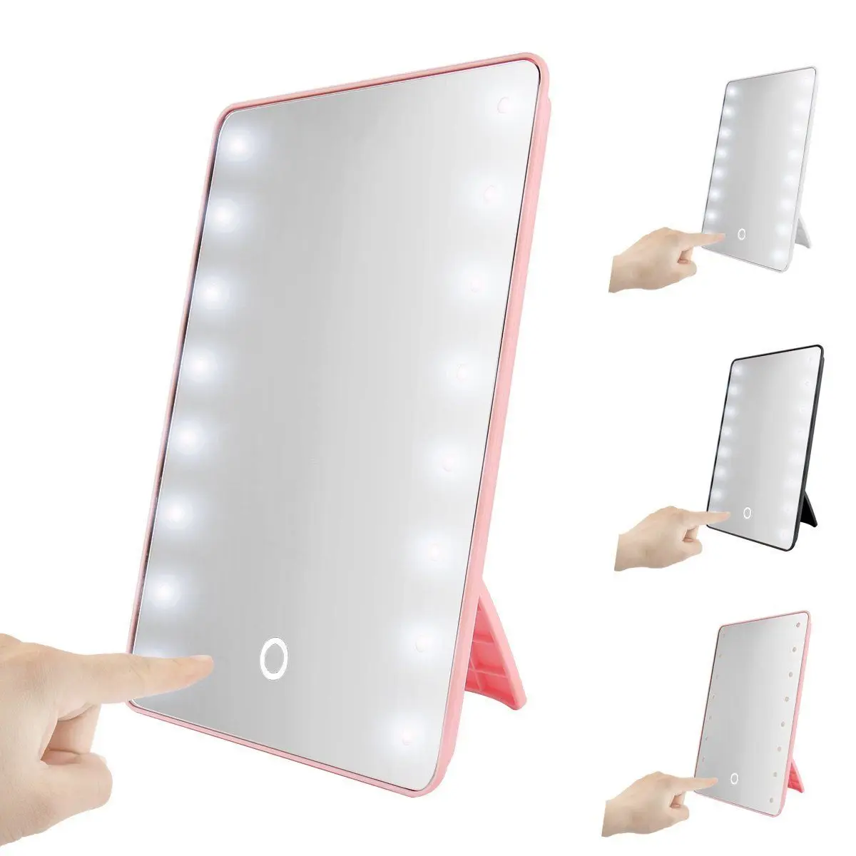 Comprar Espejo de maquillaje ajustable de 16 LEDs iluminado pantalla táctil portátil de aumento 180 escritorio giratorio espejos cosméticos de sobremesa