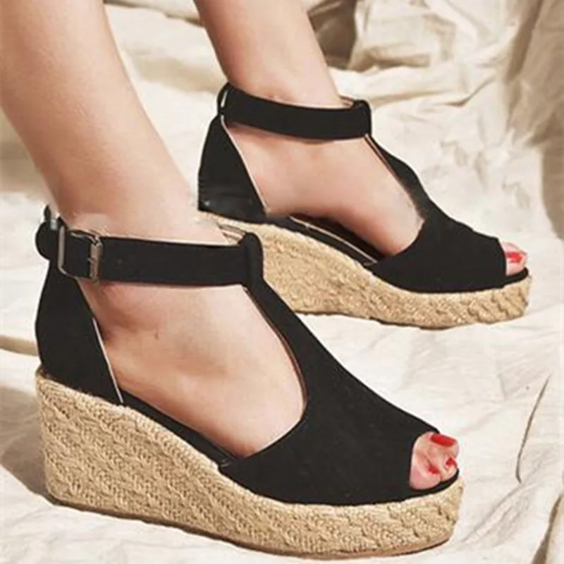 

2019 women sandals summer shoes woman wedges fashion buckle fish mouth open toe high heels calzado mujer beach Ladies shoe
