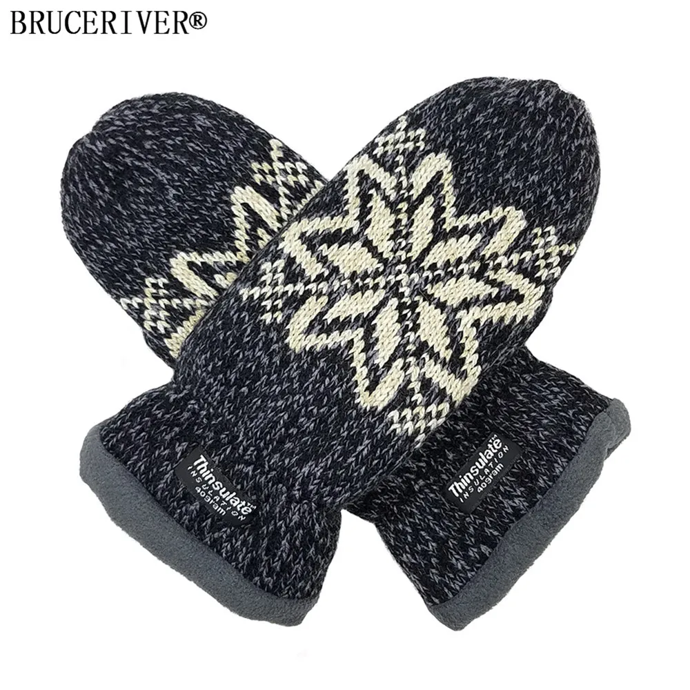 Bruceriver Women Snowflake Knit Mittens with Warm Thinsulate Fleece Lining 