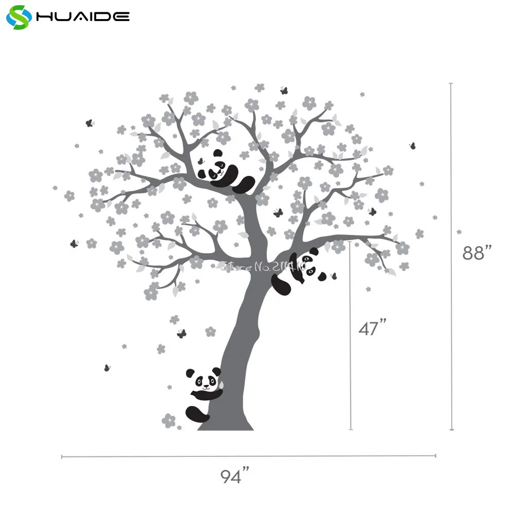 С изображением милой панды и цветущее дерево вишни настенное украшение для детской комнаты большое дерево наклейки на стену для детской комнаты для девочек и мальчиков комната стены татуировки A400