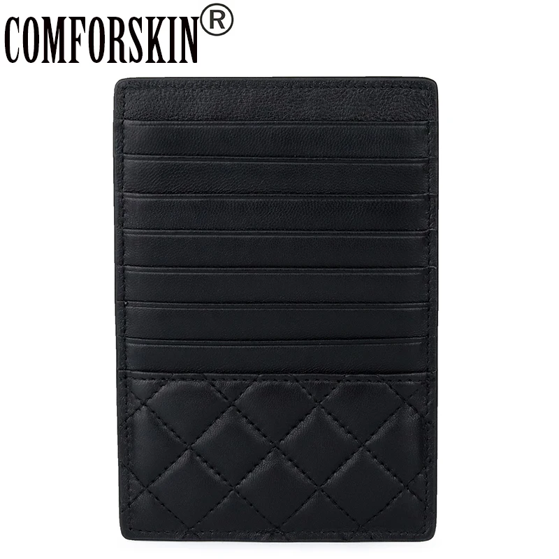 

COMFORSKIN Brand New Arrivals Sheep Skin Hand-Made Knitting Style Ultra Thin Card Wallet 16 Pages Unisex Credit Card Holder 2019