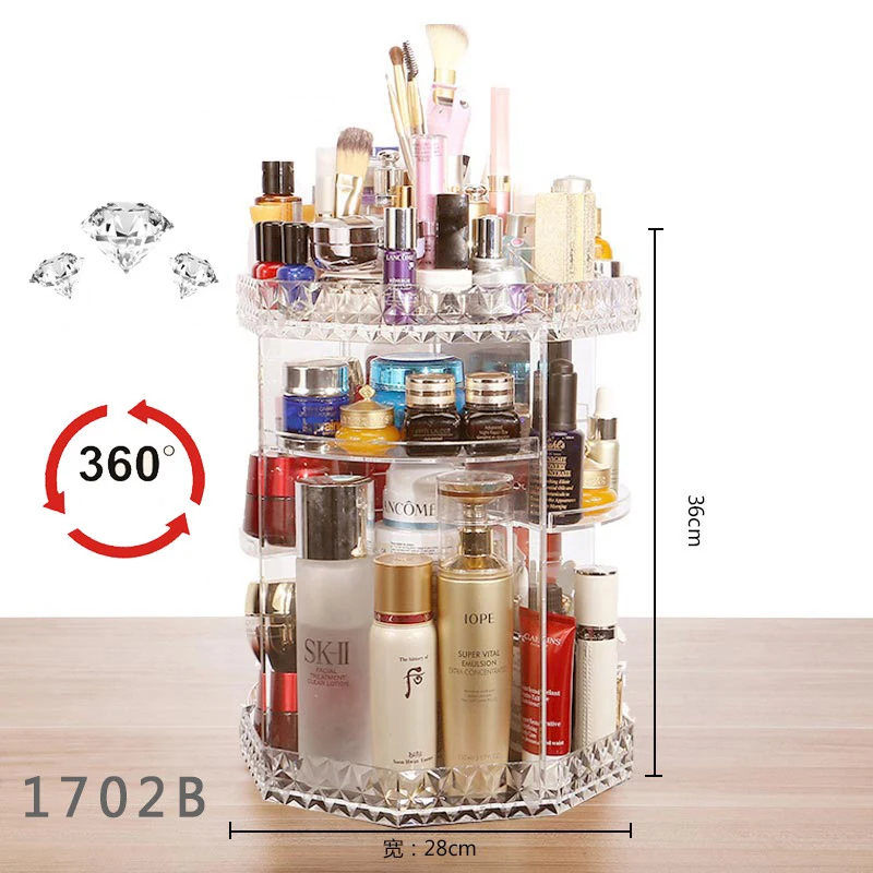  360degree Rotating Acrylic Makeup Organizer Box Brush Holder Jewelry Organizer Case Drawer Cosmetic