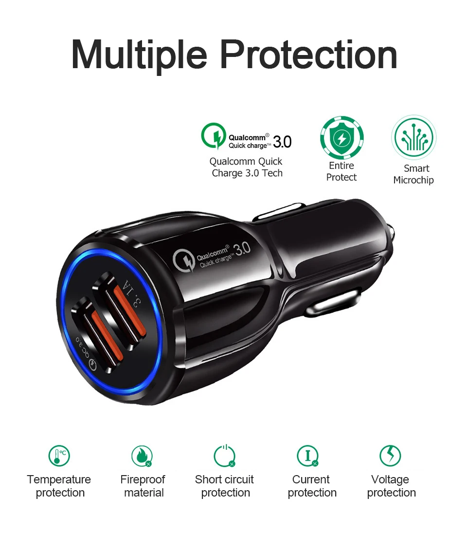 Quick QC3.0 Car Charger Quick Charge Dual USB Fast Charging Cable For Mobile Phone Fast Charging Car-charger Charge Adapter (4)