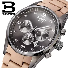 Швейцарские часы мужские роскошные брендовые фирмы Binger, Кварцевые спортивные силиконовые водонепроницаемые наручные часы с несколькими дисплеями B1101-6