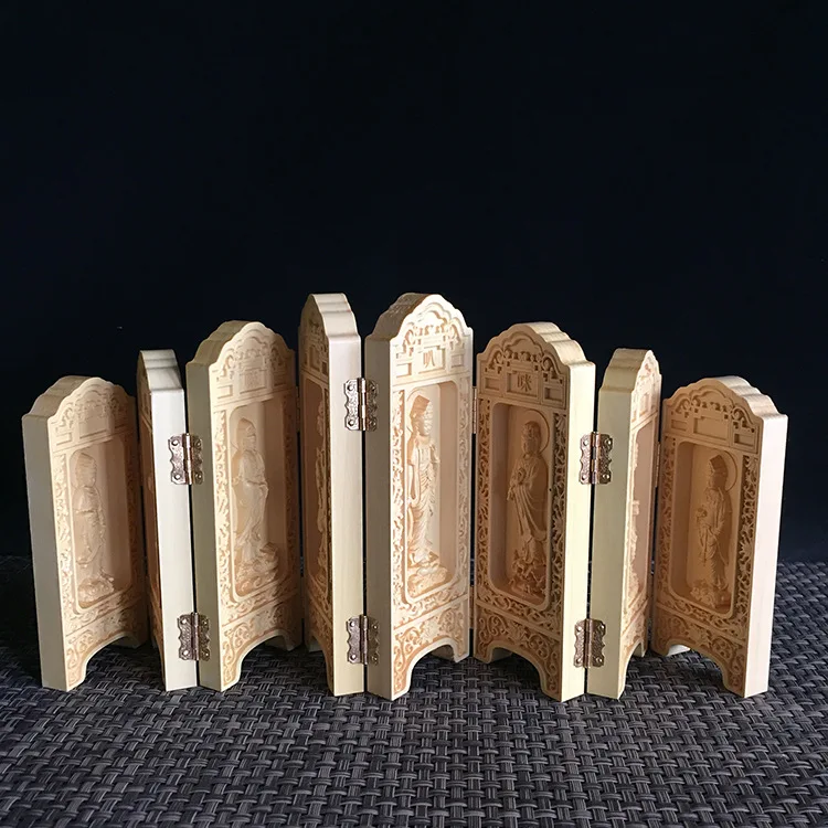 Деревянные резные восемь открытые коробки с изображением Будды и Гуаньинь Деревянные Ремесла дома фэн шуй украшения
