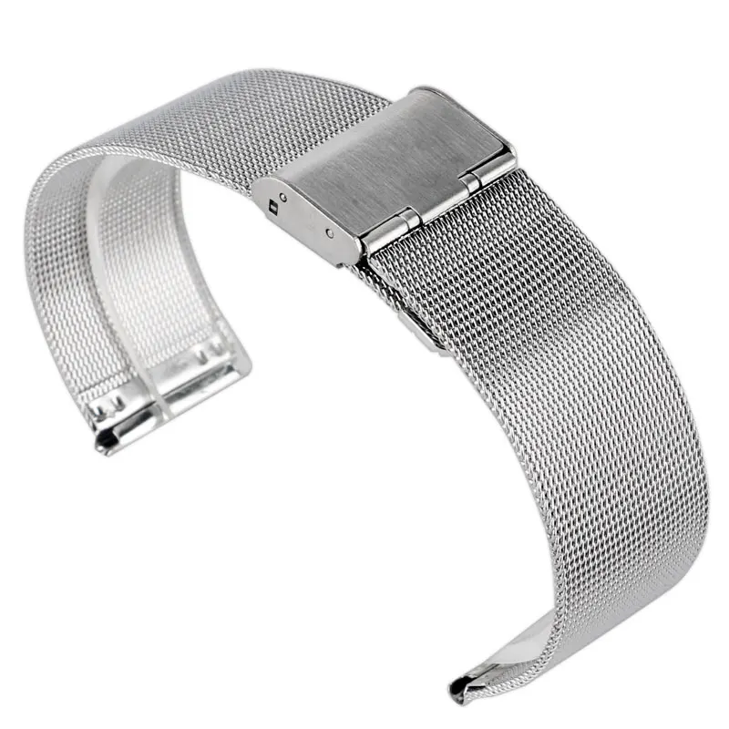 20/22mm Silver Stainless Steel Mesh Hook Buckle Wrist Band Watch Strap