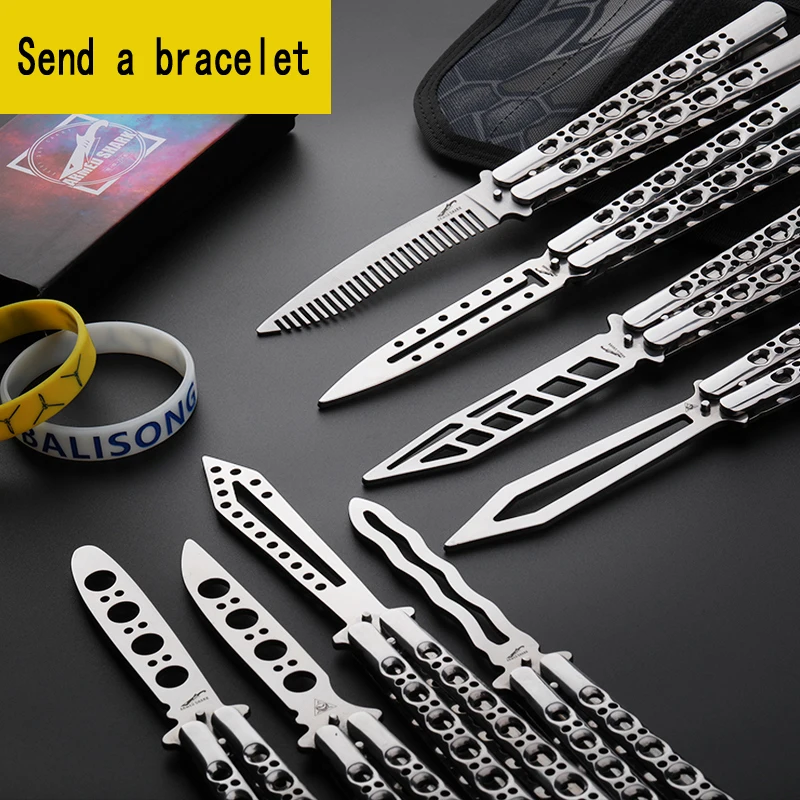 

VOLTRON Beginner butterfly knife practice training knife all steel unbladed comb knife 3CR13 all steel material Coach knife