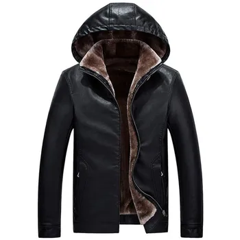 

New listing winter high-end men's business casual leather jacket PU leather men's coat warm hooded jacket windproof