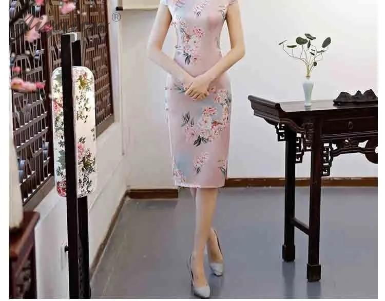 De Cheongsam imitar seda настоящие Rosa largo vestidos Qi Pao las mujeres vestido chino QiPao восточные винтажные vestido de Traje de