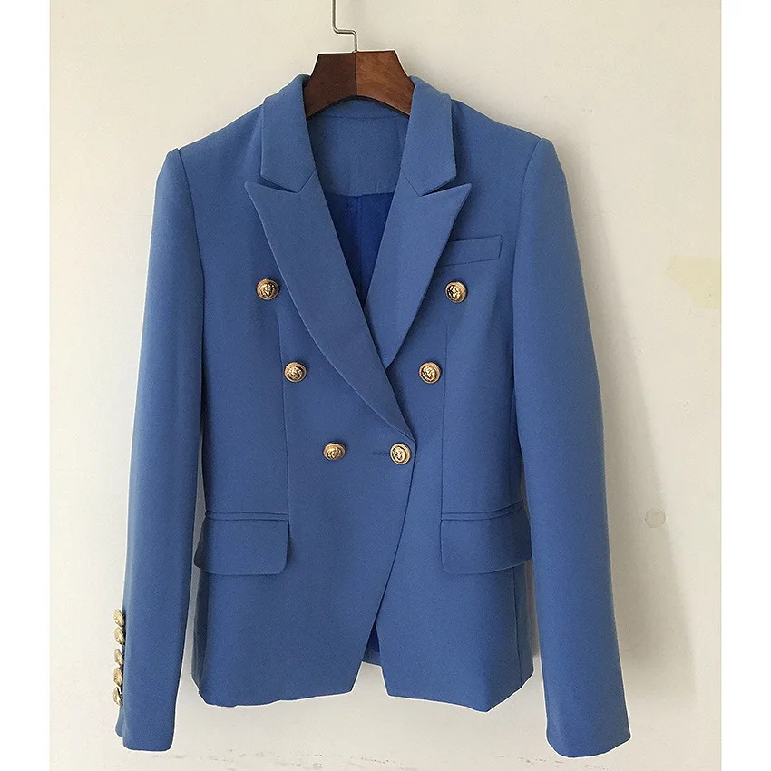 Для женщин двубортный костюм куртка дизайнер Голубой Женский блейзер карманы повседневная обувь верхняя одежда