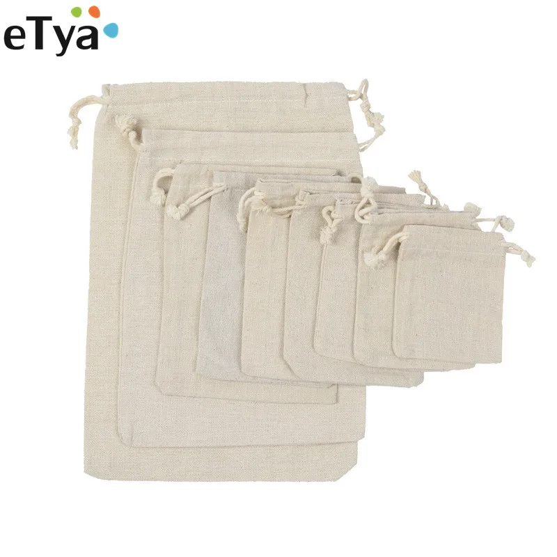 eTya Reusable Cotton Drawstring Shopping Bag Women Men Travel Shopper Tote Storage Bags