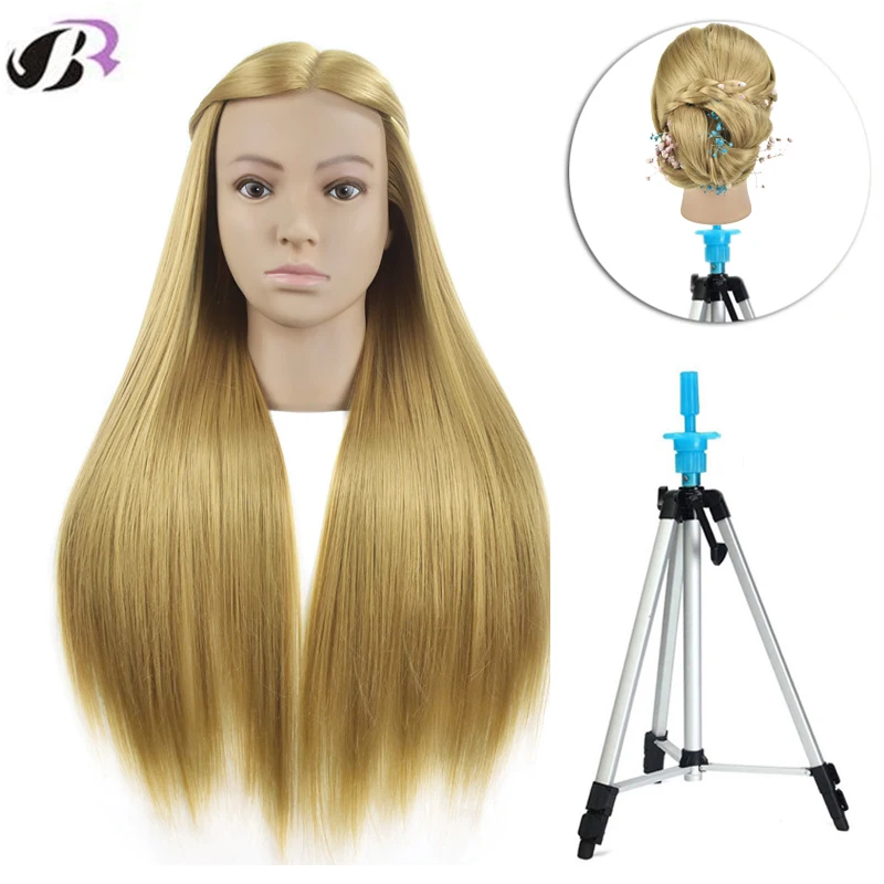 

65cm Blonde Hair Training Head Professional Bride Hairdressing Mannequin Dolls Good Synthetic Hair Mannequin Head With Tripod