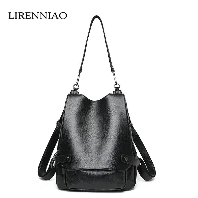 LIRENNIAO 2017 New Korean Backpacks Fashion Cow Leather Shoulder Bag Female Backpack School Bag