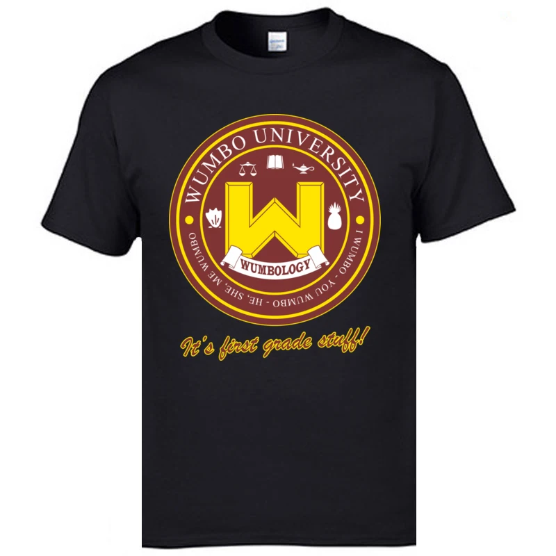 Wumbo University Logo Design Tops T Shirts Black Custom Print Leisure Tee Shirt Adult Cotton Summer Team Tshirts |