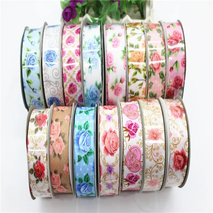 1  2.5cm x25Yard Ribbon Thermal Transfer Toral Printing Ribbons Handmade Diy Satin Ribbon Hair Accessories Gift Box Packaging