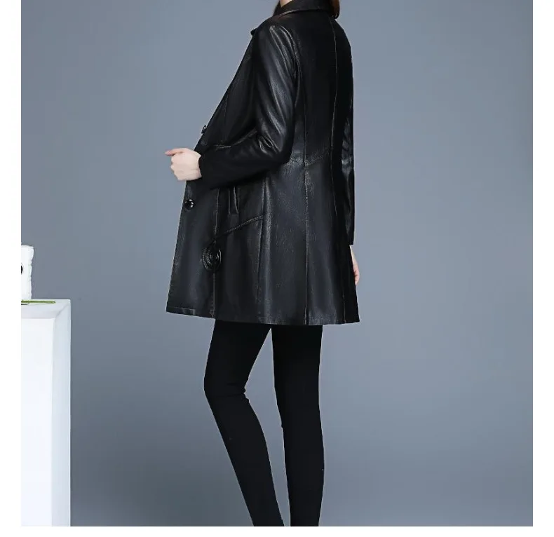 Кожаная женская куртка винно-красного цвета, длинное пальто из искусственной кожи, новинка, Осень-зима, Корейская тонкая черная XL-6XL размера плюс, одежда LR247
