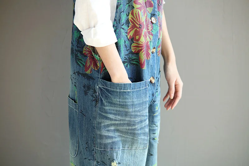 TUHAO Лето 2019 г. прерия шик для женщин печатных отверстия деним Комбинезоны для дамы печати свободные джинсовые Комбине
