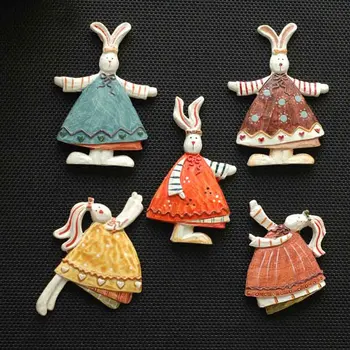 

European Rural Pastoral creative cute cartoon rabbit refrigerator resin jewelry home decoration furniture necessary five sets
