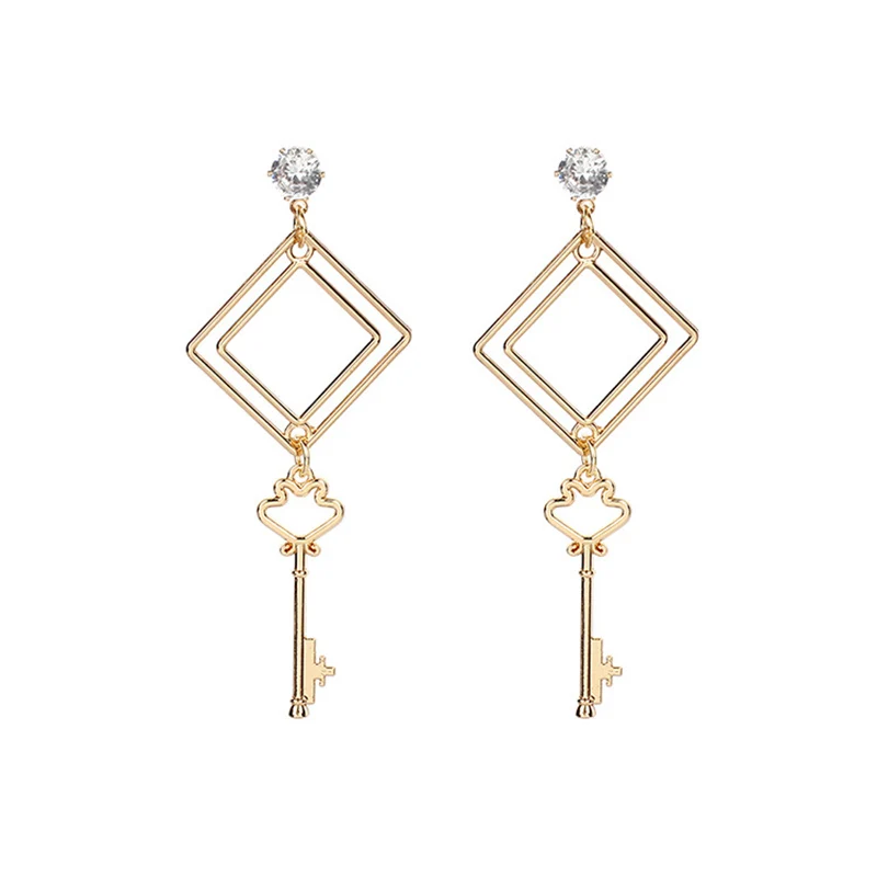 

Geometric Rhombus Ctystal Key Earrings for Women Simple Design Korean Fashion Earrings Best Gift Jewelry Party Valentine's Day