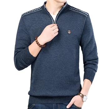 

2019 New Men Sweaters Thick Warm Winter Zipper Sweater Cashmere Wool Sweaters Man Casual Knit Long Sleeve Stand Collar Pullover