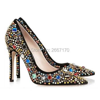 

Luxury Shoes High Heels Plus Size Women Pointed Toe Party Wedding Shoes Rhinestone Stilettos Multicolor Diamond Studded Pumps