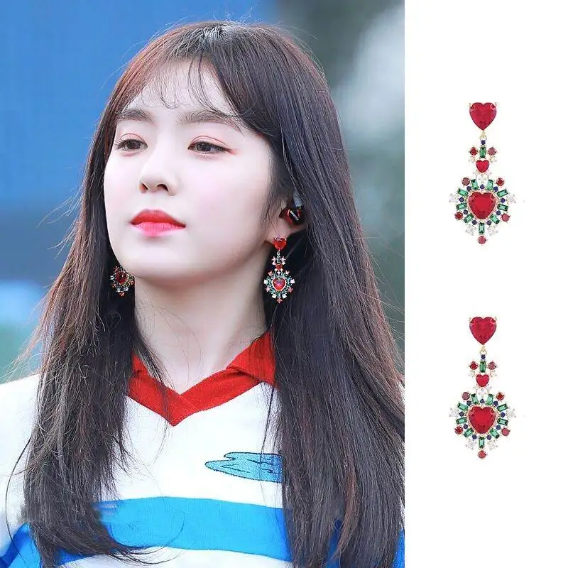 MENGJIQIAO 2018 Baroque Vintage Crystal Heart Drop Earrings Women Fashion Rhinestone Statement Boucle D'oreille Christmas Gifts