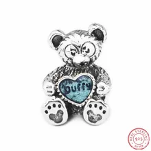 Новое поступление 925 стерлингового серебра прекрасный медведь Даффи бусины с голубой эмалью DIY Fit PANDORA Подвески для женщин ювелирных изделий FL619