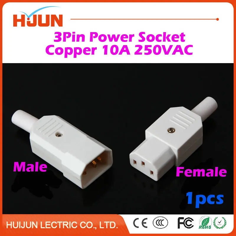 

1Pcs High Quality 3 Pin Male & Female Power Socket Copper Inlet Connector Plug 10A 250VAC Computer Electric Cooker Electrombile