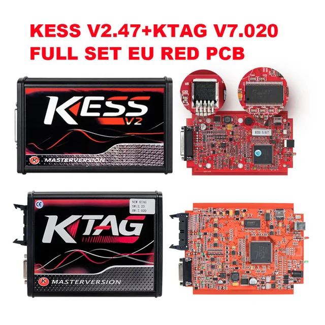 5 шт. KESS V2 V5.017 онлайн V2.47 ЕС красный OBD2 менеджер Тюнинг Комплект KTAG V7.020 4 светодиодный мастер-версия K-tag V2.25 BDM ECU программист - Цвет: KESS K-tag euro Red