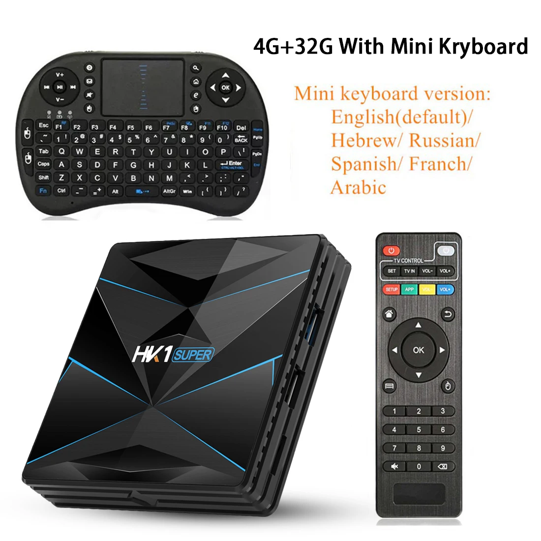 Transpeed Android 9,0 ТВ приставка Google Assistant RK3318 4K 3D Ultra 4G 64G tv Wifi Play Store bluetooth быстрая приставка - Цвет: 4G 32G with keyboard