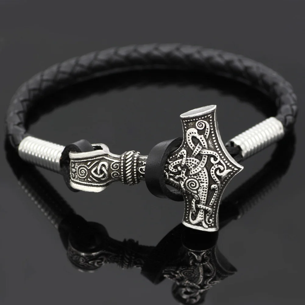 Кожаный браслет Thor Молот Мьёльнир амулет викинга Hammer в скандинавском стиле с