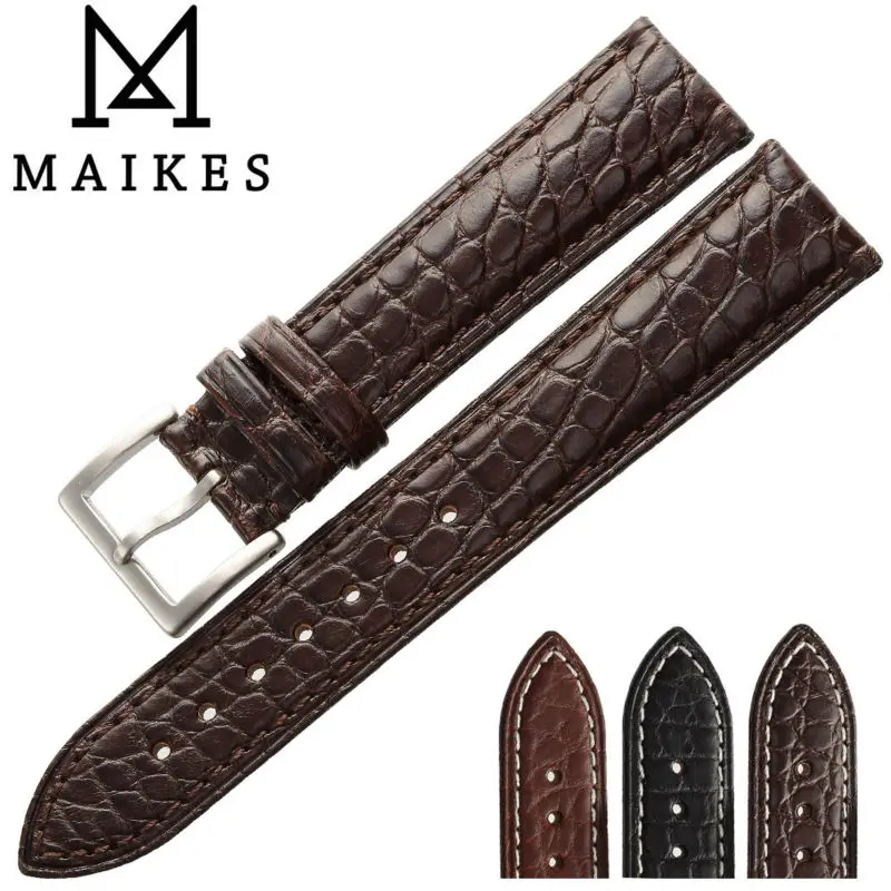 Ремешок для часов MAIKES из натуральной кожи аллигатора коричневый 18 20 21 22 24 мм|crocodile