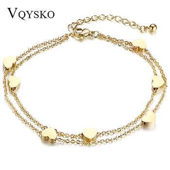 Fashion Heart Double layer Bracelet&Anklet For Women Adjustable Temperament Stainless Steel Chain Bracelets Jewelry Wholesale heyrock heavy sturdy double layer motorcycle chain bracelets cool biker men colorful painted titanium steel link bangles