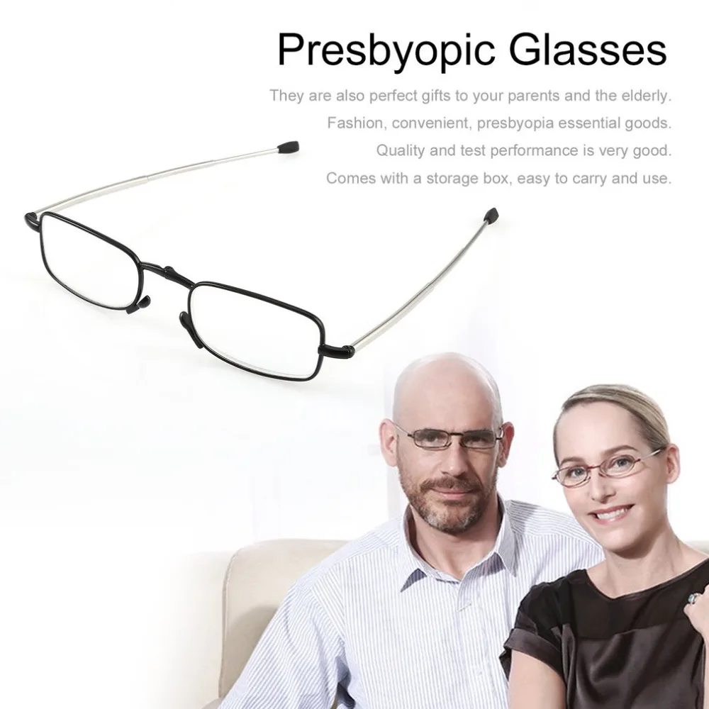 

Folding Reading Glasses Stainless Steel Frame Resin Lens Portable Presbyopic Eyewear Glasses With Mini Glasses Case