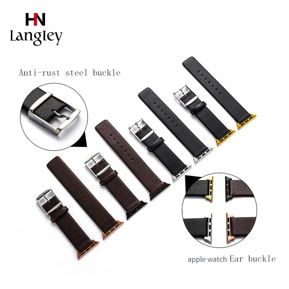 

Genuine Leather Watch Band For apple watch1/2/3/4 Ultra-thin Smart Watches Straps iwatch Watchbands Waterproof Breathable Strap