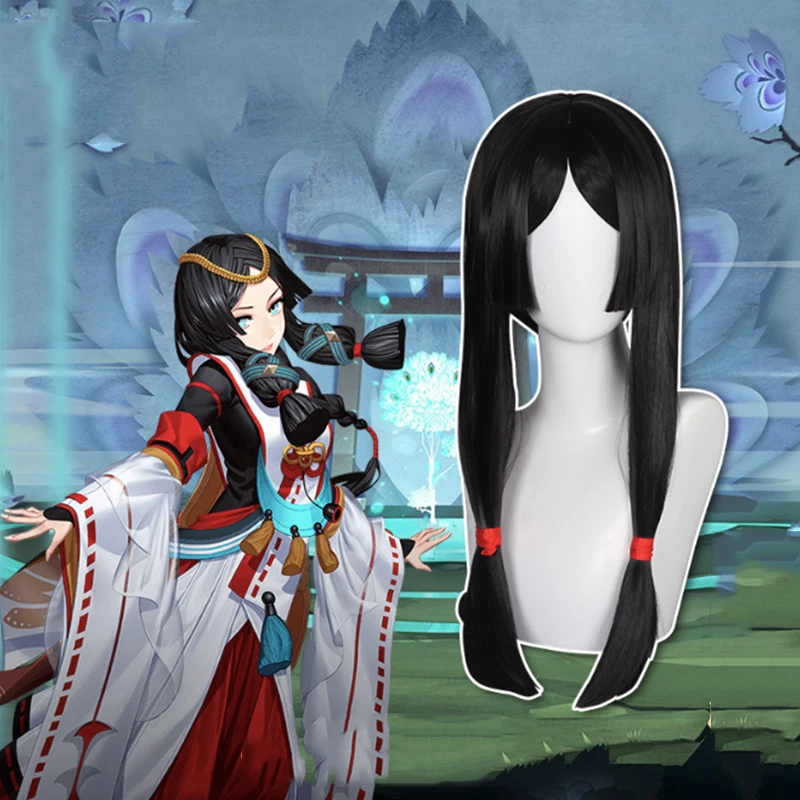 Парик для косплея игры Onmyoji Yaobikuni парик длинный черный прямой синтетический
