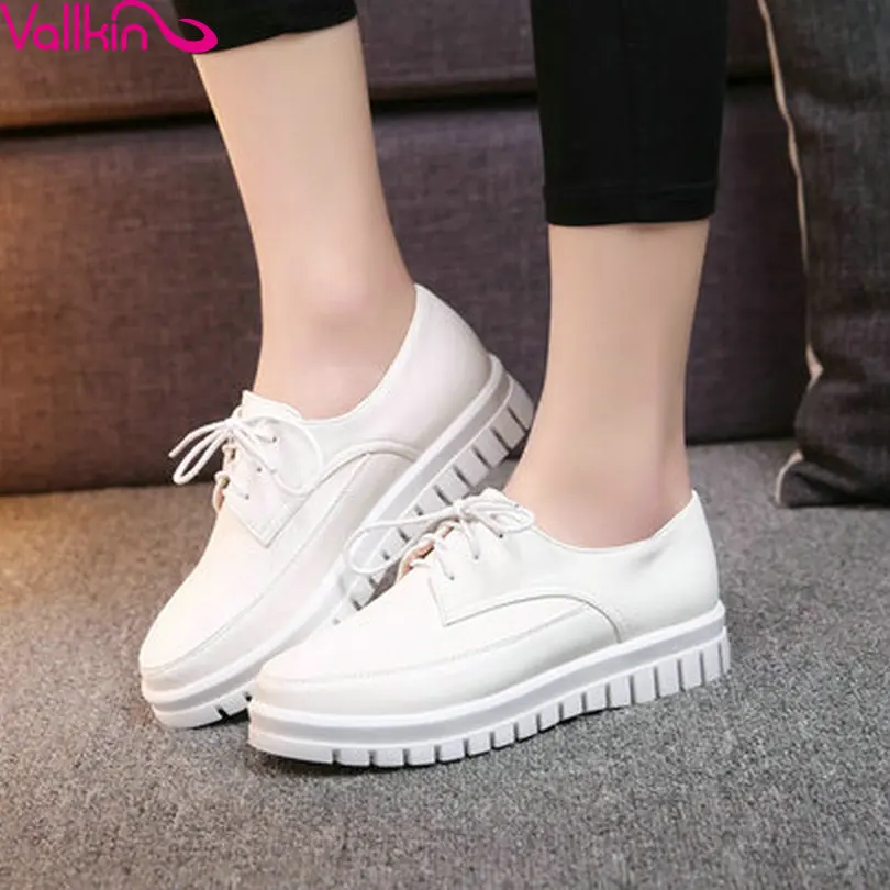 

VALLKIN New 2017 Women Flats Casual Shoes Loafers Lace Up Simple and Fashion Style Pointed Toe 3 Color Ladies Shoes Size 34-43