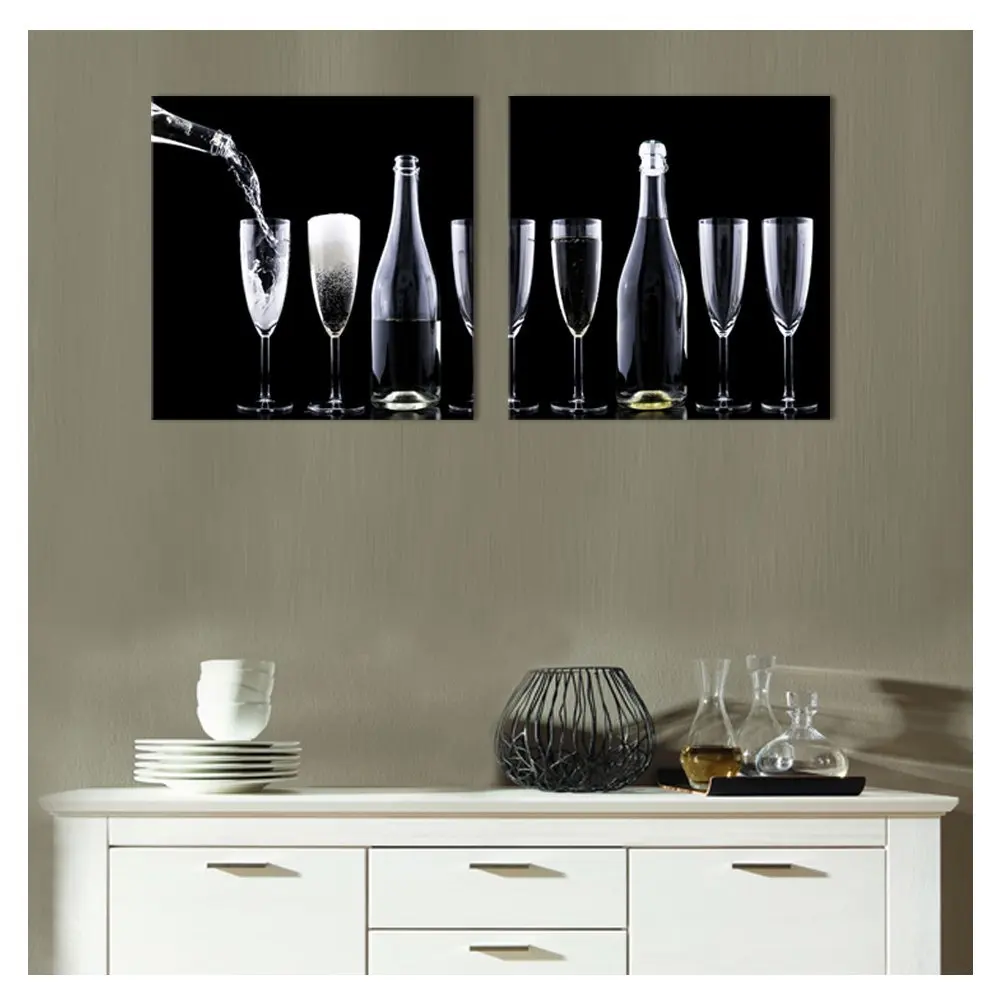 Canvas Wall Art Black And White Wine Glass Champagne Picture