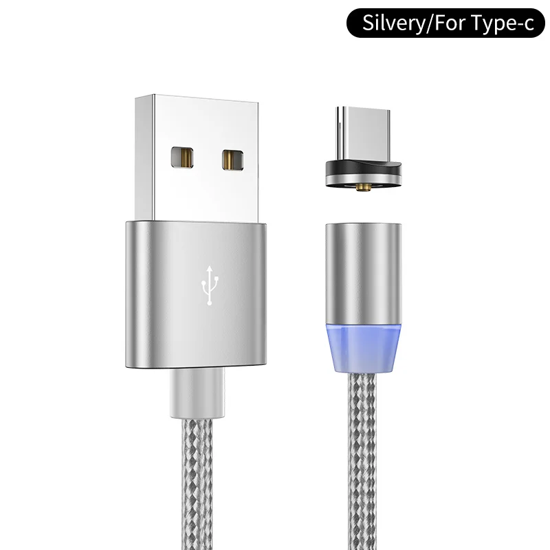 2.4A быстрое зарядное устройство магнитный кабель Micro USB кабель для iPhone X XS samsung Xiaomi usb type C зарядный кабель 360 градусов Шнуры Провода - Цвет: Silver Type C USB