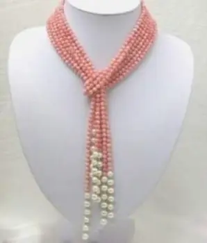 

50 inch 3mm Pink Coral Freshwater Pearl Necklace AAA Free shipping
