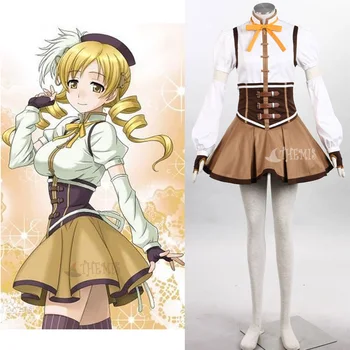 

Athemis Puella Magi Madoka Magica Tomoe Mami Cosplay Costume Pleated Dress women dress hat gloves custom made Any size