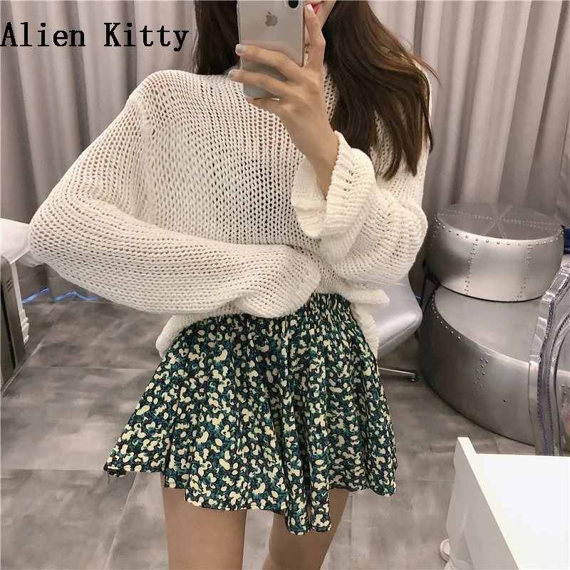 

Alien Kitty Autumn 2018 New Sweater Women Full Sleeve Knitted Pollovers Hollow Out Casual O-Neck Solid Smock Sweater Female Top