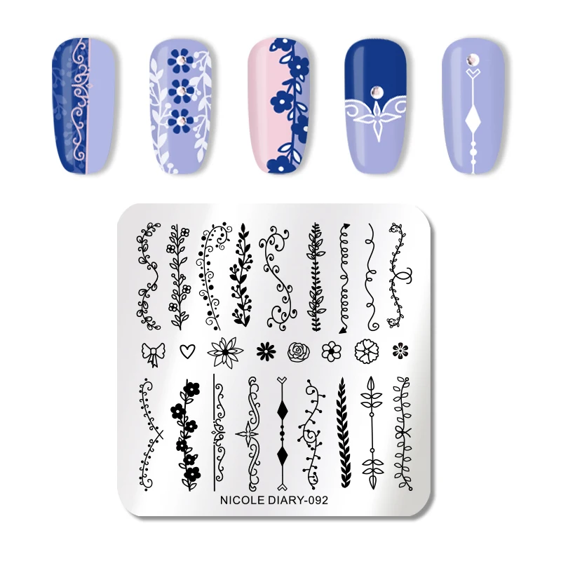 

NICOLE DIARY Nail Art Stamping Plates Square Stainless Steel Template Flower Mixed Pattern Nail Art Stamp Image Stencil Tool